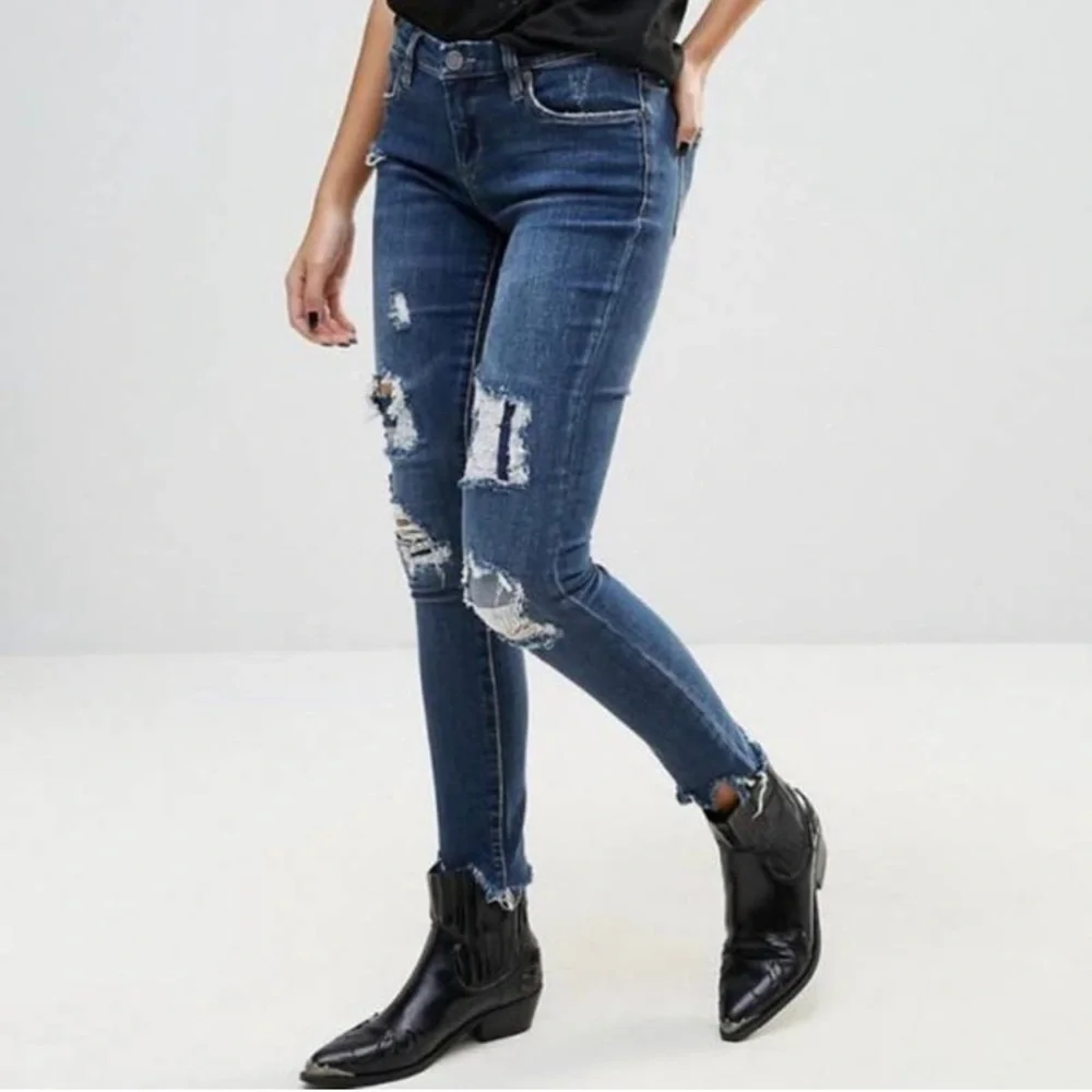 Blank NYC Intro Distressed Raw Hem Skinny Ankle Length Jeans Size 27